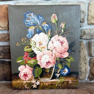 Floral Canvas Art with Pink and Blue Accents